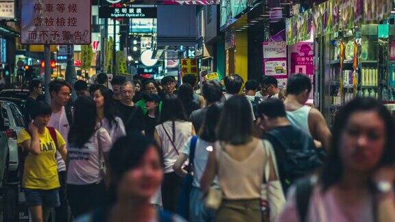 香港夜市孟角拥挤行人的时间流逝