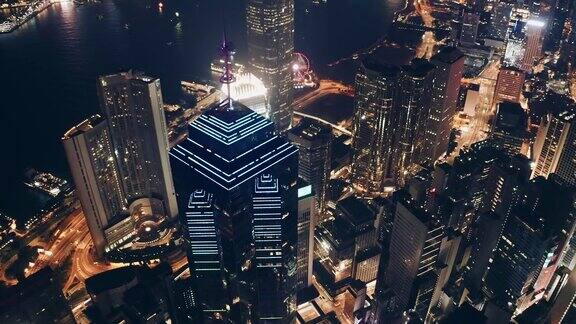 夜间无人机拍摄的香港城市