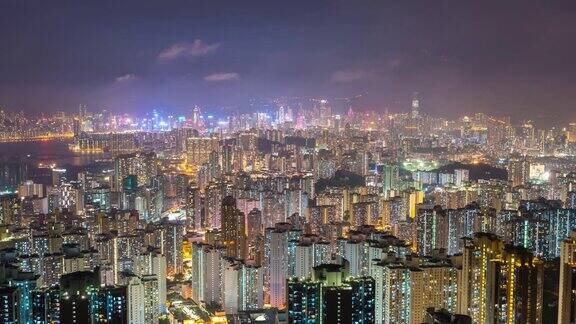 4K时间流逝:香港城市的高层摩天大楼现代都市夜间商业区背景