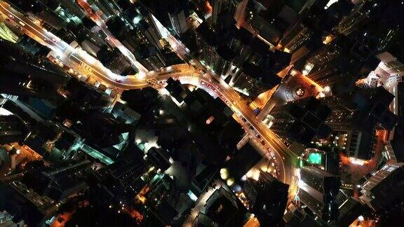 香港鸟瞰图城市夜间的顶视图