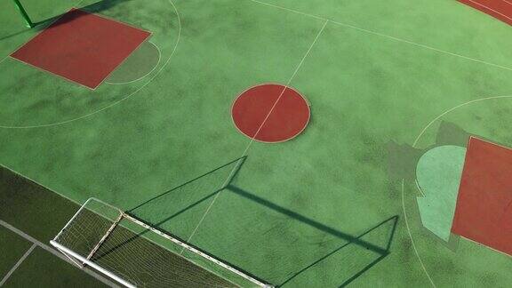 篮球场跑道和球场球门的无人机鸟瞰图