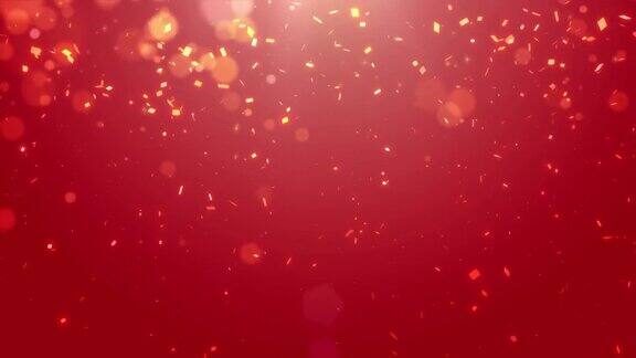 运动抽象背景闪烁的红色粒子与镜头光晕为圣诞节庆祝事件