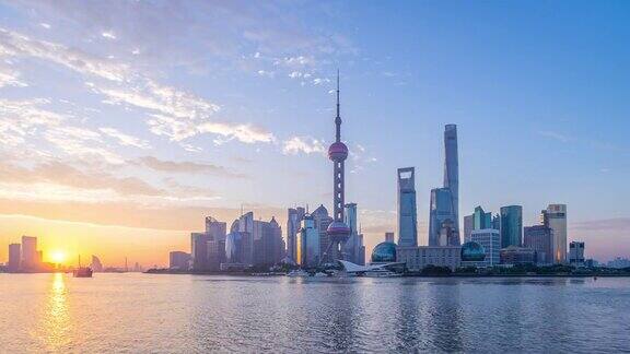 上海日出的现代都市景观时光流逝4K