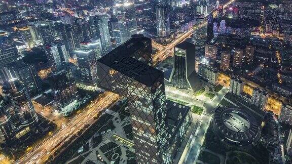 ZO鸟瞰图北京和摩天大楼在CBD地区在晚上北京中国