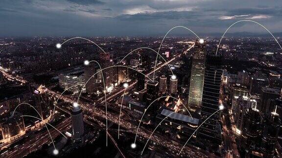 北京天际线城市网络视图从白天到夜晚
