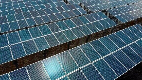 近距离观看太阳能发电厂发电太阳能电池板由4K分辨率无人机拍摄
