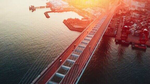 无人机拍摄的昂船洲大桥及青沙公路日落景色