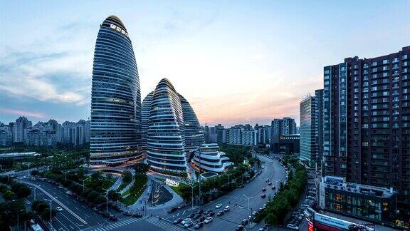 时光流逝中国北京城市著名地标望京夜景
