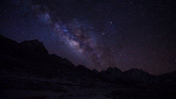 尼泊尔喜马拉雅山脉上的银河系天文学Nuptse山Everest山和AmaDablam山