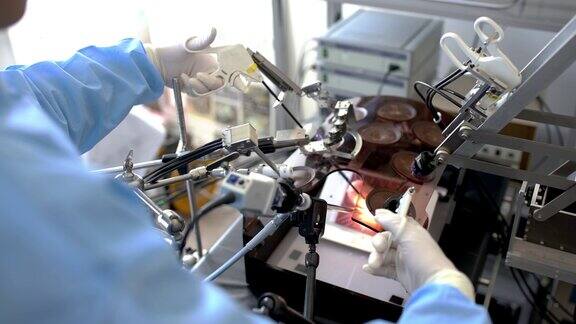 一个医学生正在做锁眼手术
