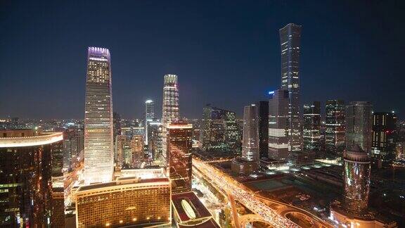 间隔拍摄北京的地标城市摩天大楼夜间交通流量中国