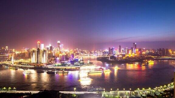 日落时分重庆的城市景观和间隔拍摄