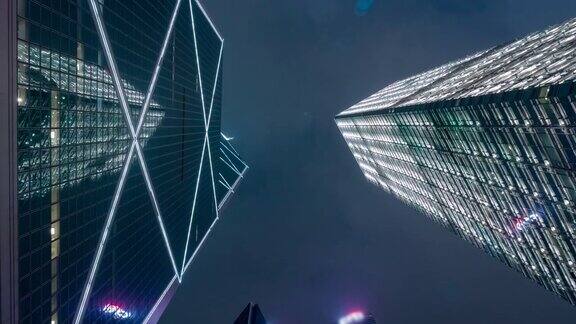 4K延时:企业建筑香港的摩天大楼城市和建筑