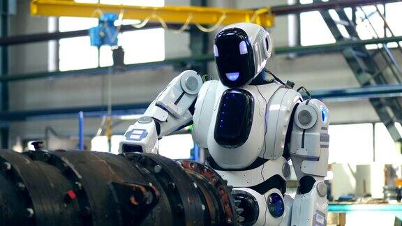 工业金属零件正在被机器人钻孔