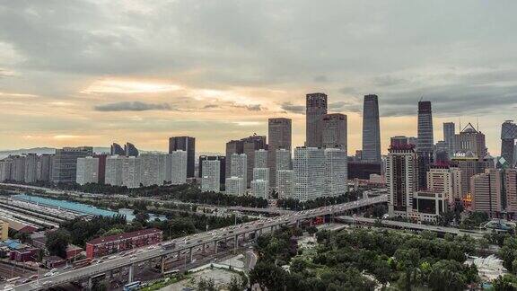 日落时分北京CBD地区的鸟瞰图