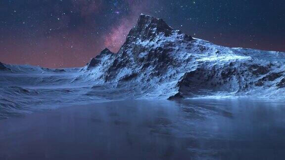 美丽的星空与银河的星星越过冬季阿尔卑斯山脉