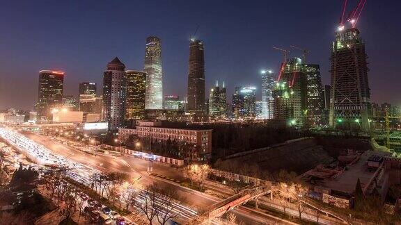 北京CBD区域从黄昏到夜晚