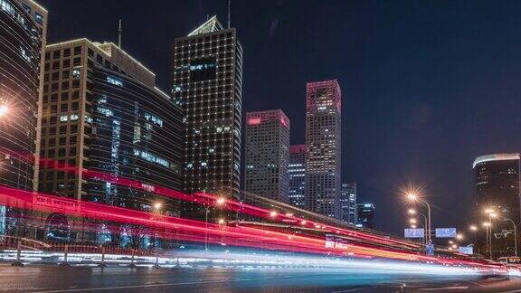 北京夜景城市车流
