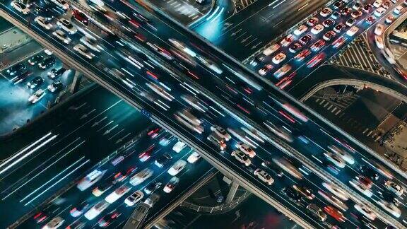 MS鸟瞰图多个高速公路高峰时间夜间交通北京中国