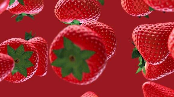 红草莓果实从孤立的背景上落下