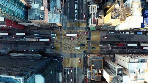 航拍香港深水埗地区十字路口