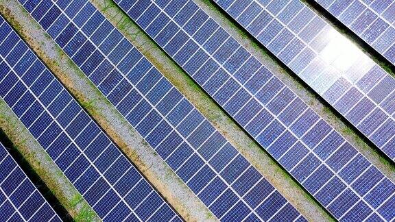 太阳能农场生产的可再生能源鸟瞰图