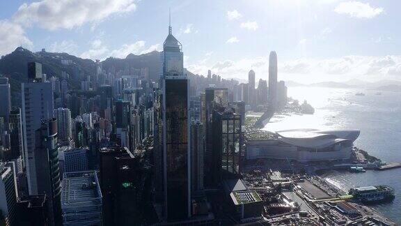 香港维多利亚港的无人机瞰图