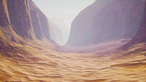 沙漠景观雄伟的山脉和金色的沙子