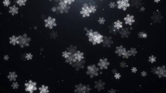 黑色背景上带有粒子的雪花