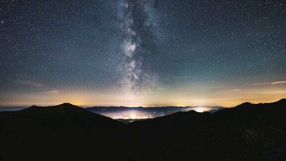 星空与银河系在山区景观天文学时间流逝星星运动在乡村交通日夜