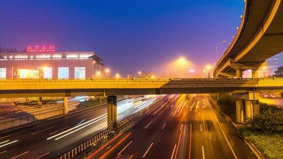 北京高架路交通繁忙间隔拍摄
