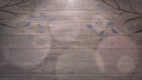 蓝色的鸟和树木的木材纹理