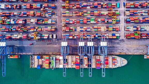 鸟瞰图4k时间流逝工业港与集装箱港是航运的一部分