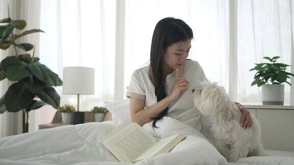 年轻女子在家里和她的狗玩耍