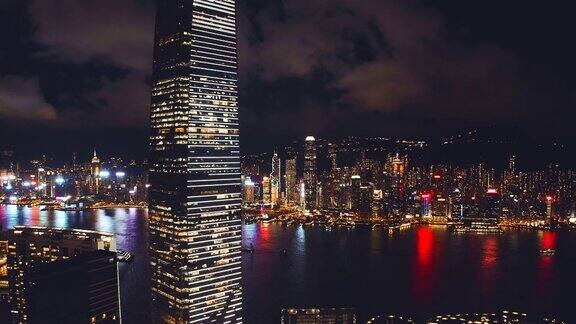 香港维多利亚港夜间鸟瞰图