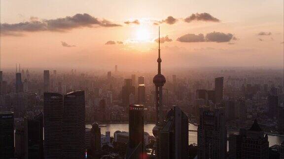 空中城市上海日落