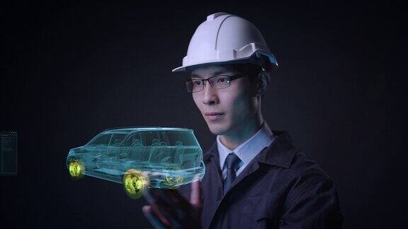 工程师设计汽车采用虚拟现实技术智能工厂机器设计未来产业理念