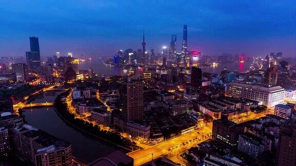时间推移和鸟瞰图的上海中国