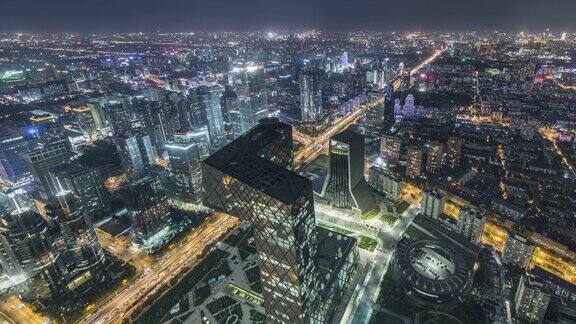 TD高角度北京晚上夜景北京中国车流