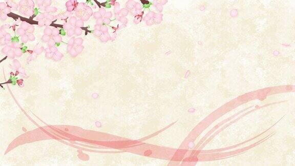 樱花花瓣落在日本风格的樱花背景插图4k视频材料循环动画