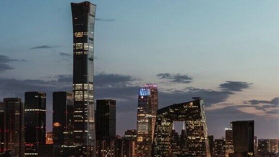 PAN鸟瞰图北京天际和市中心在黄昏北京中国