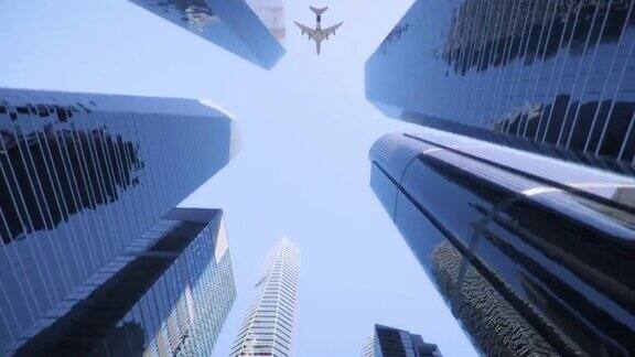 飞机飞过办公楼无缝循环3d动画4k超高清3840x2160