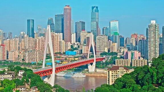 重庆城市和高架桥的高角度视图移除建筑物商标及广告