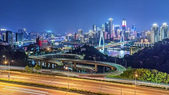 重庆千四门嘉陵江大桥、高速公路及建筑的延时拍摄
