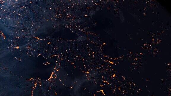 夜晚地图土耳其与城市灯光照明