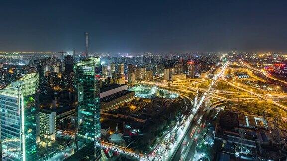 北京繁忙立交桥夜间鸟瞰图