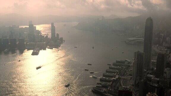 无人机航拍香港建筑城市亚洲的商业和金融中心