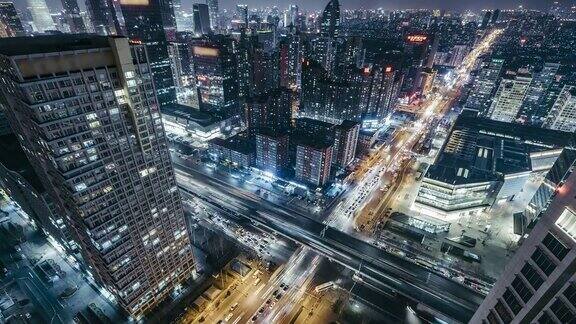 ZI鸟瞰图北京城市交通和城市在晚上北京中国