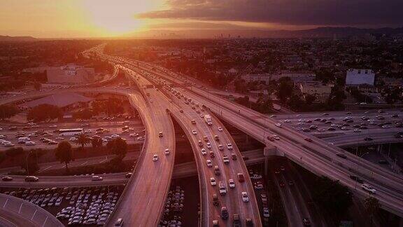 日落时分10110交汇处洛杉矶航拍