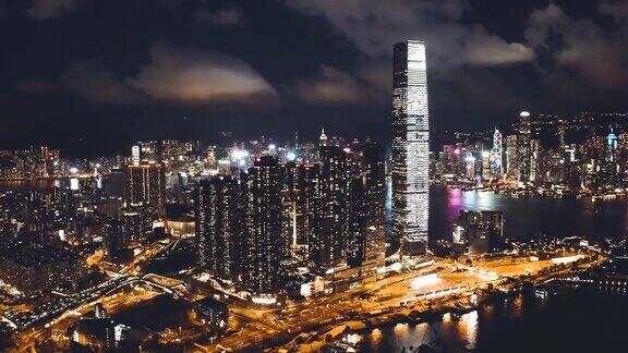 香港维多利亚港夜间鸟瞰图